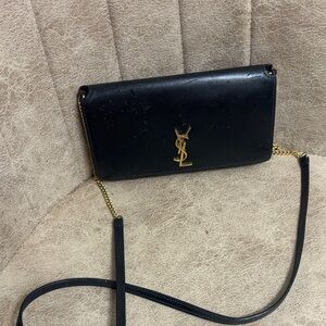 Yves Saint Laurent Black Crossbody Bag with Gold Accents